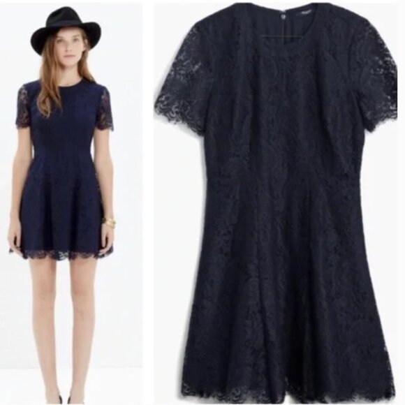 Madewell Navy Blue Lace Shift dress - Size 10 - Picture 12 of 13